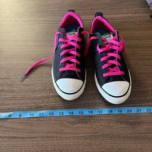Ladies converse, uk 5.5 black with teal and pink detail